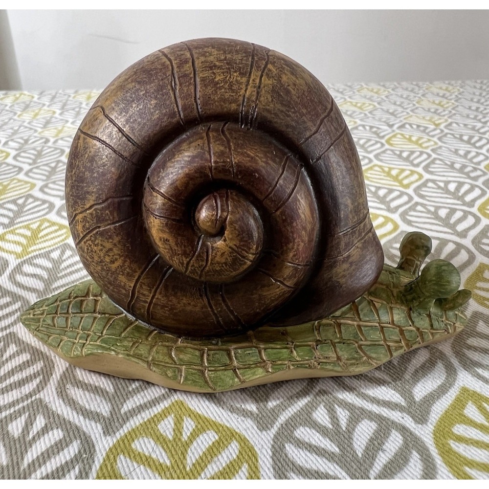 Resin snail figurine sculpture, brown green, hand painted - 3.5" x 3"